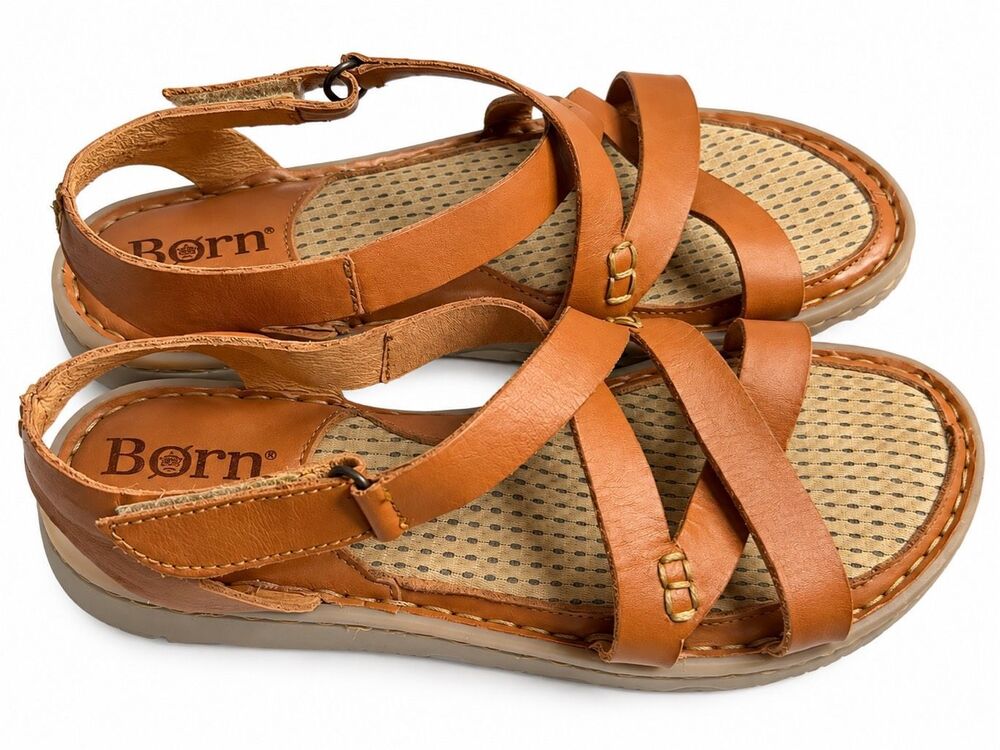 Born Women's Brown Leather Strappy Comfort Flat Sandals Size 7/38